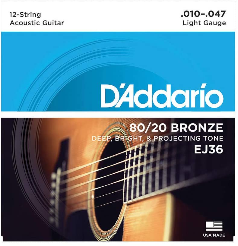 D'Addario EJ36 80/20 Bronze 10-47 Light Gauge 12 String Acoustic Guitar Strings
