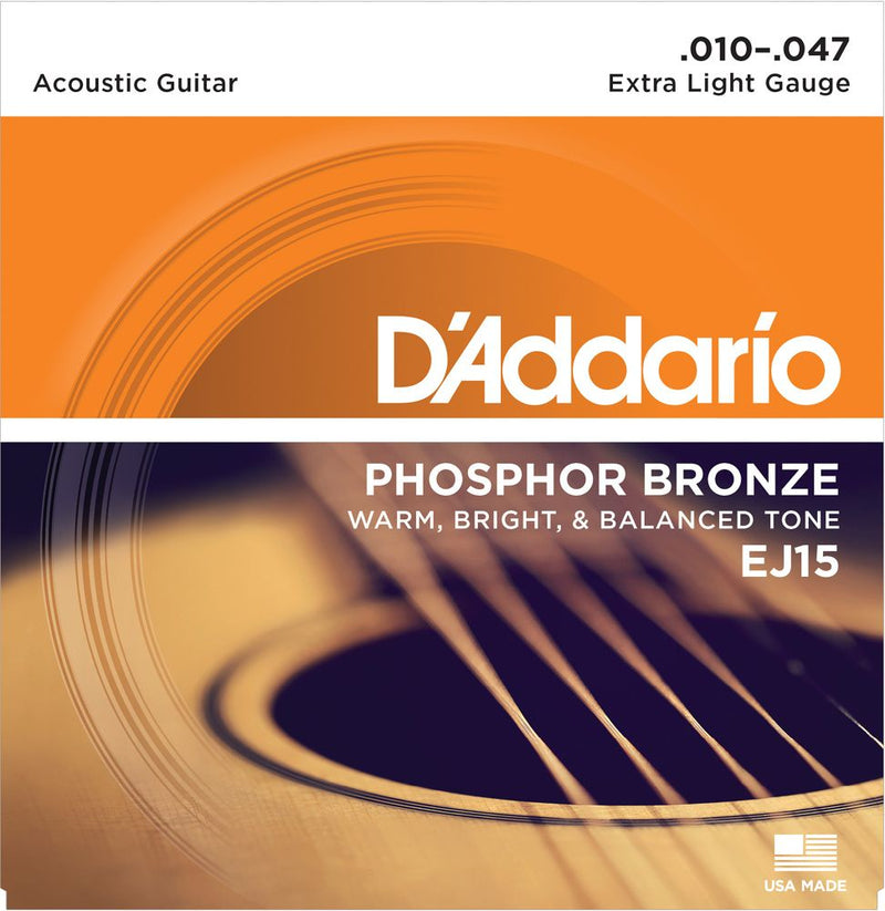 D'Addario EJ15 Phosphor Bronze 10-47 Extra Light Gauge Acoustic Guitar Strings