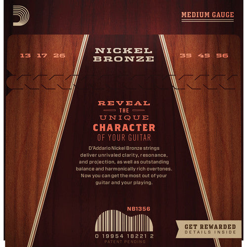 D'Addario NB1356 Nickel Bronze 13-56 Medium Gauge Acoustic Guitar Strings