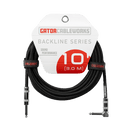 Gator Backline - 10ft Straight to Right Angle Braided Instrument Cable - Black/Black Gator Cases