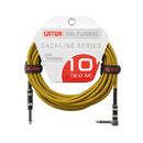 Gator Backline - 10ft Straight to Right Angle Braided Instrument Cable - Brown/Yellow Gator Cases