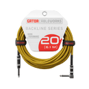 Gator Backline - 20ft Straight to Right Angle Braided Instrument Cable - Brown/Yellow Gator Cases