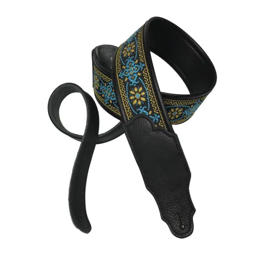 Franklin RFD-T 2.5” Turquoise Retro Deluxe Jacquard/Leatherette Guitar Strap