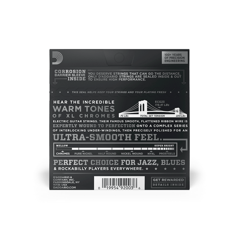 D'Addario ECG23 Chromes Flat Wound 10-48 Extra Light Gauge Electric Guitar Strings