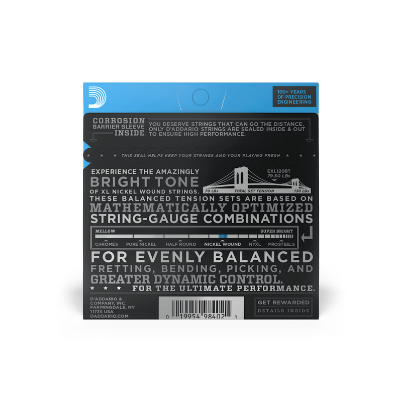 D'Addario EXL120BT XL Nickel Balanced Tension 09-40 Super Light Gauge Electric Guitar Strings