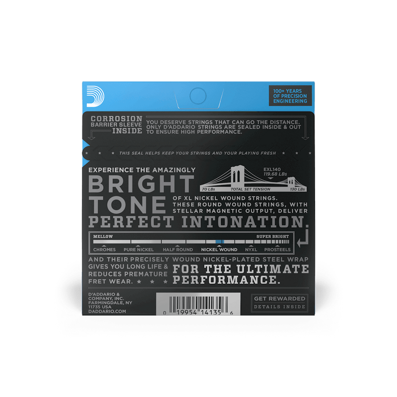 D'Addario EXL140 XL Nickel 10-52 Light Top/Heavy Bottom Gauge Electric Guitar Strings