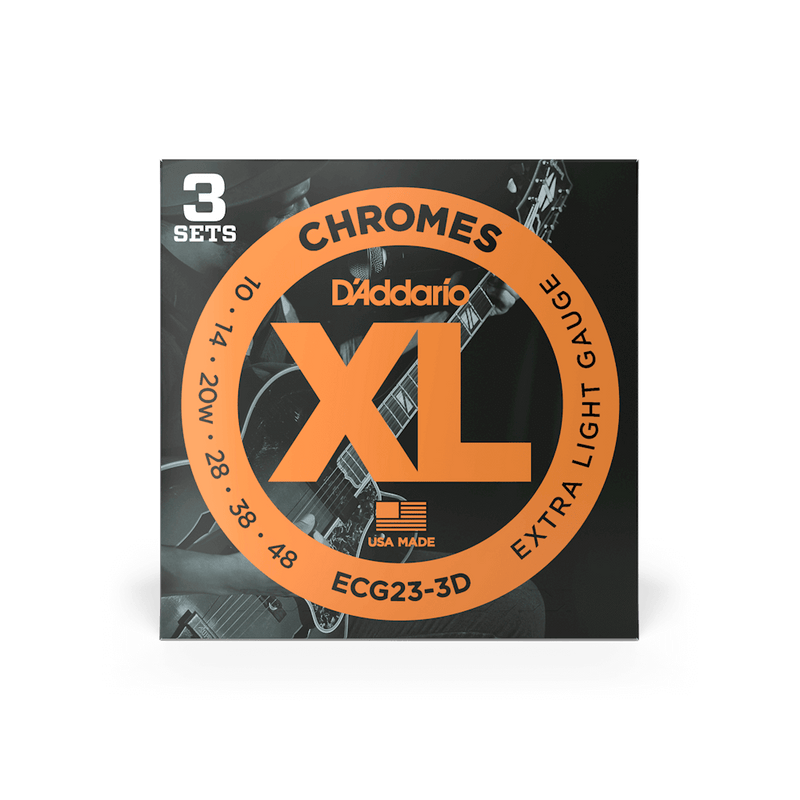 D'Addario ECG23-3D Chromes  10-48 Extra Light Electric Guitar Strings 3-Pack