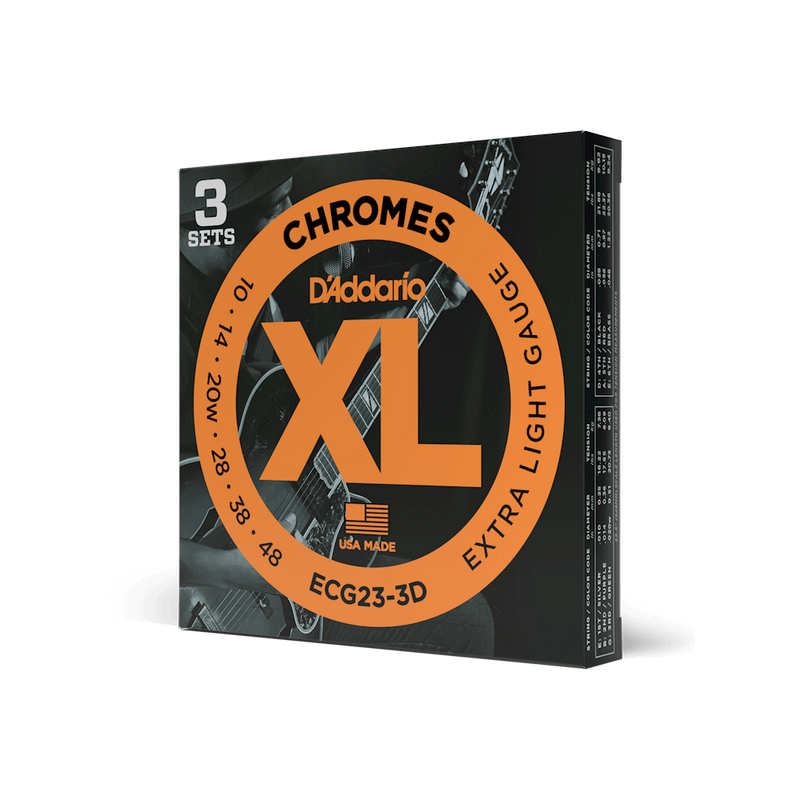 D'Addario ECG23-3D Chromes  10-48 Extra Light Electric Guitar Strings 3-Pack