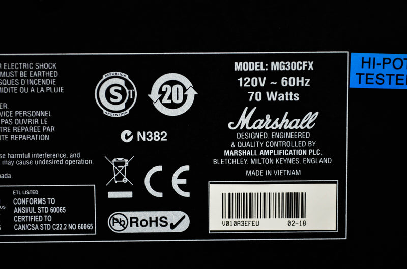 Marshall MG30GFX 30W 1x10" Combo w/4 Programmable Channels, FX, & MP3 Input