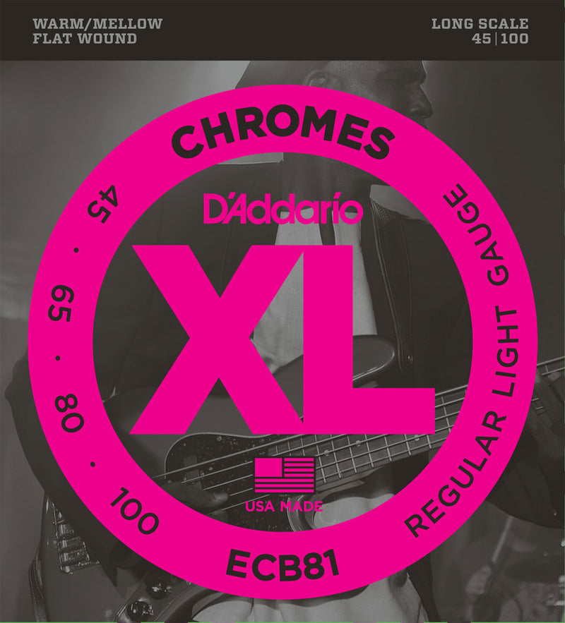 D'Addario ECB81 Chromes Flat Wound 45-100 Regular Light Gauge Bass Strings