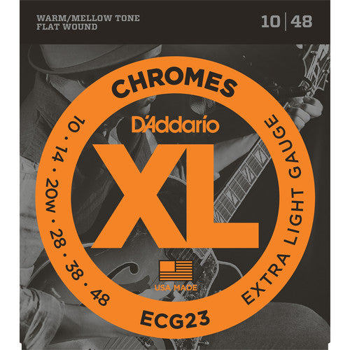 D'Addario ECG23 Chromes Flat Wound 10-48 Extra Light Gauge Electric Guitar Strings