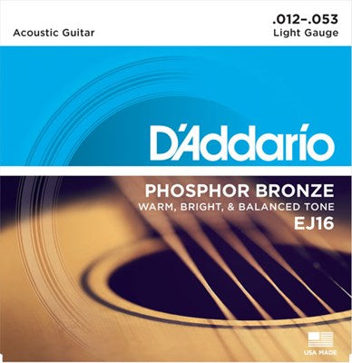 D'Addario EJ16 Phosphor Bronze 12-53 Light Gauge Acoustic Strings