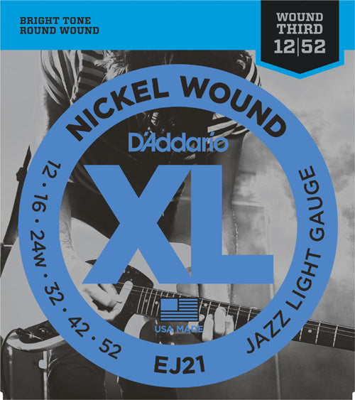 D'Addario EJ21 Nickel Wound 12-52 (Wound Third) Jazz Light Gauge  Electric Guitar Stings