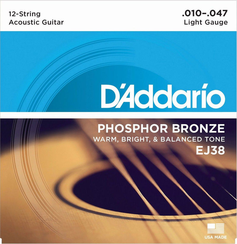D'Addario EJ38 Phosphor Bronze 10-47 Light Gauge 12 String Acoustic Guitar Strings
