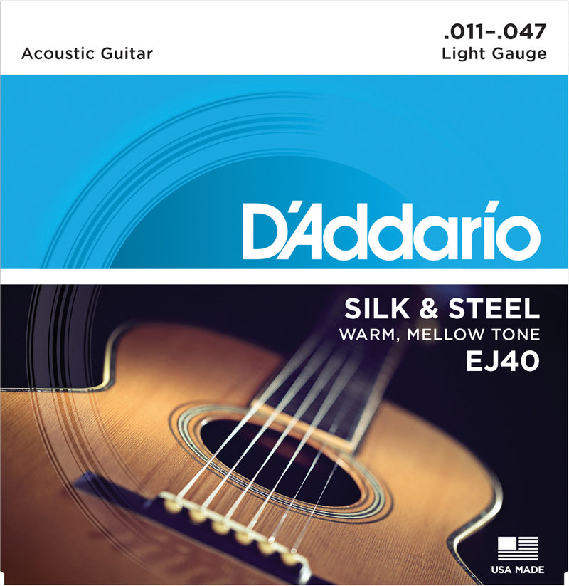 D'Addario EJ40 Silk and Steel 11-47 Light Gauge Folk Acoustic Guitar Strings