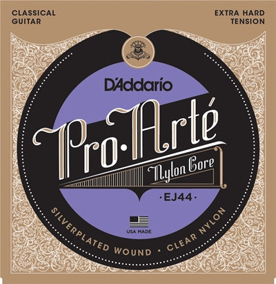 D'Addario EJ44 Pro Arte Nylon Core Silverplated Wound Extra Hard Tension Clear Nylon Classical Guitar Strings
