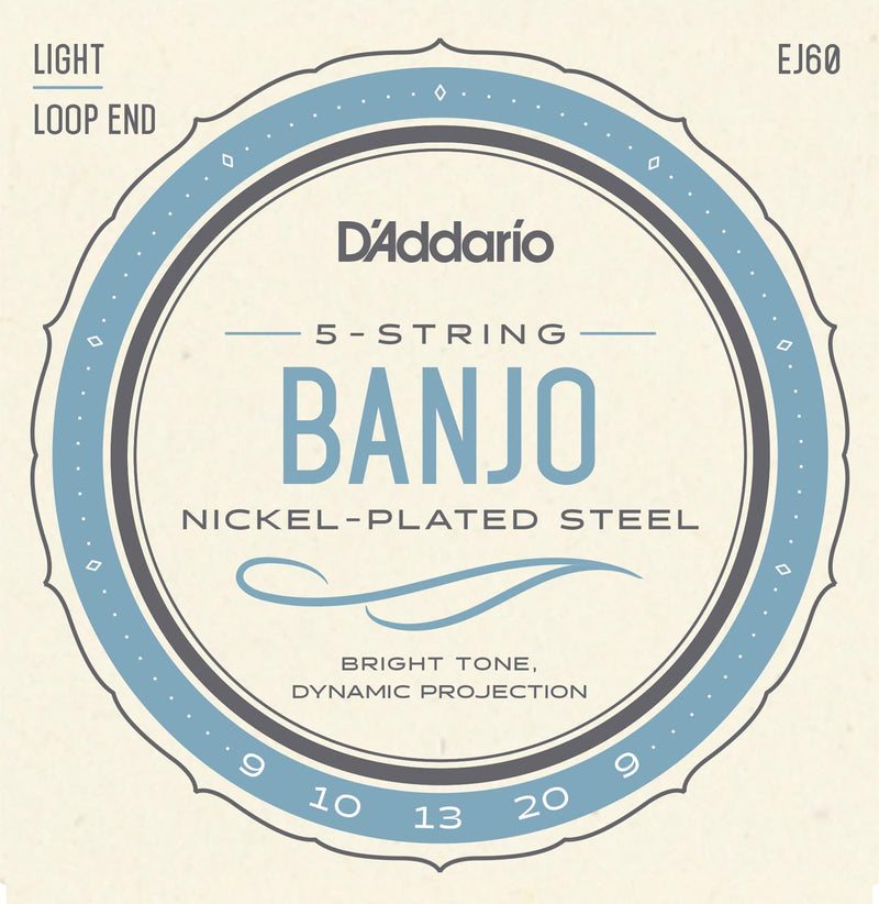 D'Addario EJ60 Nickel-Plated Steel 9-20 Light Gauge 5-String Banjo Strings