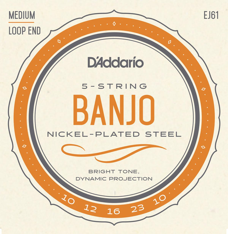 D'Addario EJ61 Nickel-Plated Steel 10-23 Medium Gauge 5-String Banjo Strings