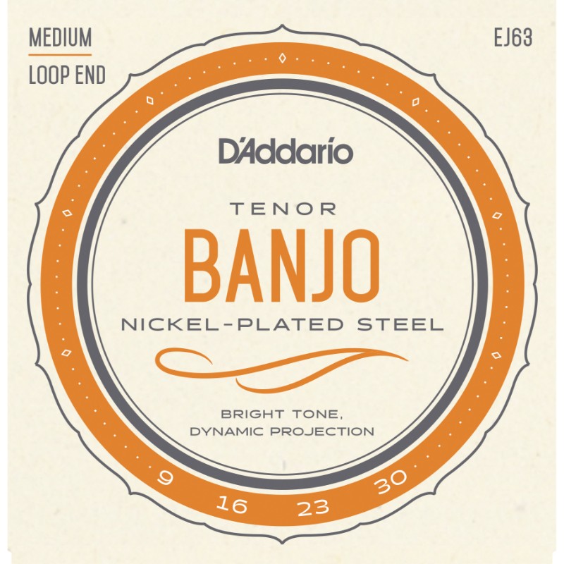 D'Addario EJ63 Tenor Nickel-Plated Steel 9-30 Medium Gauge Loop End Banjo Strings