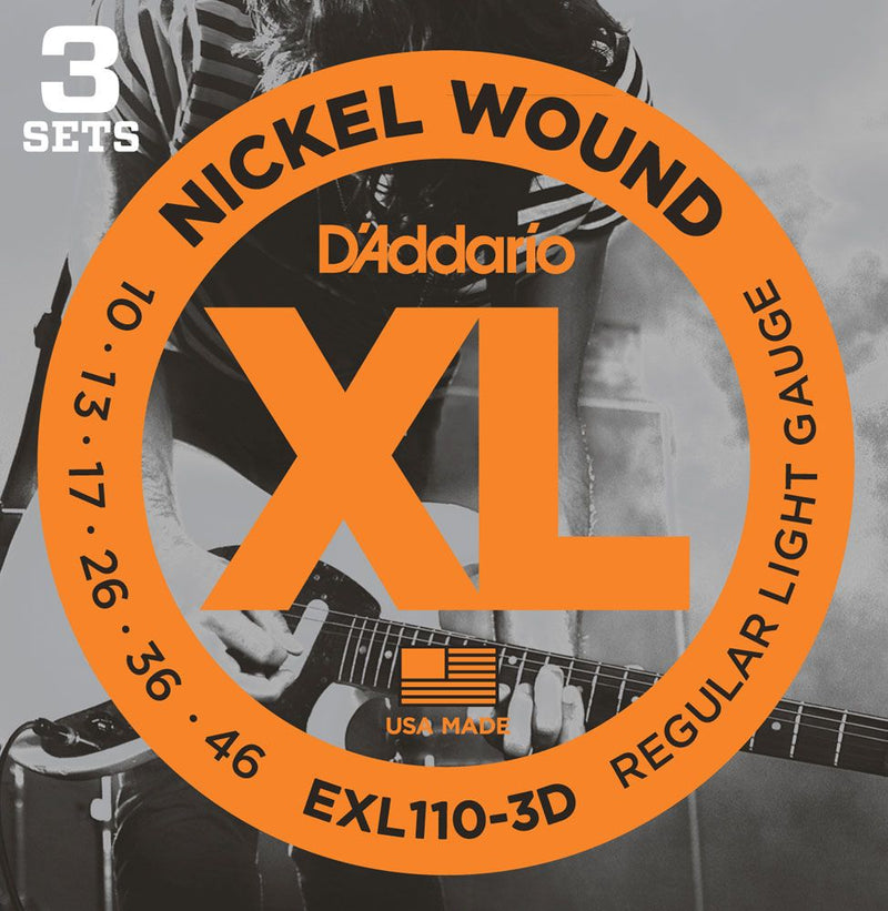 D'Addario EXL110-3D Nickel Wound 10-46 Regular Light Gauge Electric Guitar Strings - 3 Pack