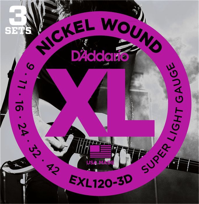 D'Addario EXL120-3D Nickel Wound 09-42 Super Light Gauge Electric Guitar Strings - 3 Pack