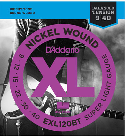 D'Addario EXL120BT Nickel Wound Balanced Tension 09-40 Super Light Gauge Electric Guitar Strings
