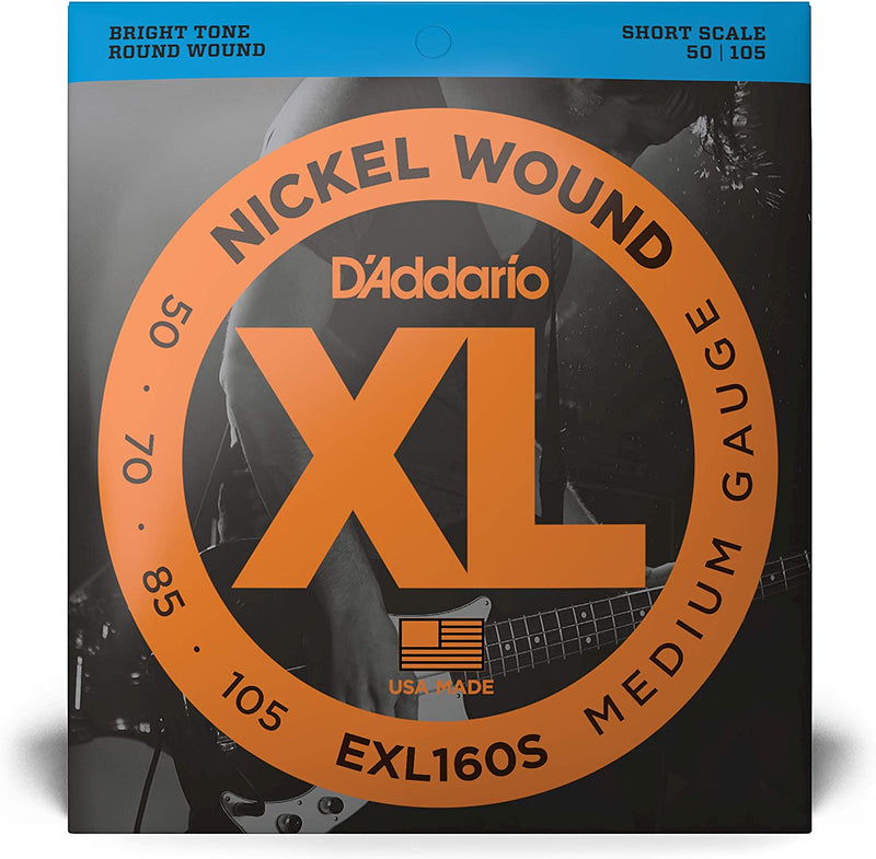 D'Addario EXL160S Nickel Wound Short Scale 50-105 Medium Gauge Bass Guitar Strings