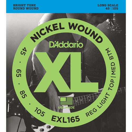 D'Addario EXL165 Nickel Wound 45-105 Regular Light Top/ Medium Bottom Long Scale Bass Strings