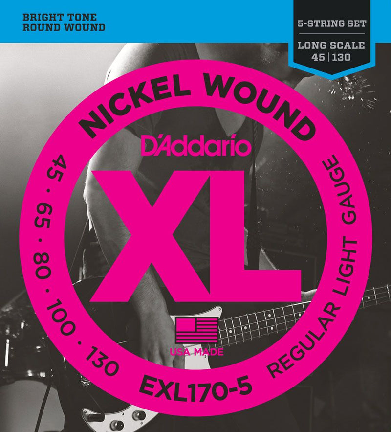 D'Addario EXL170-5 Nickel Wound 45-130 Regular Light Gauge Long Scale Electric Bass Strings - 5-String