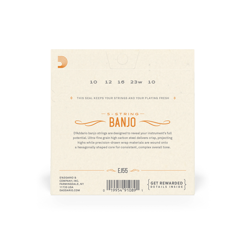 D'Addario EJ55 5-String Banjo Strings, Phosphor Bronze, Medium, .10-.23