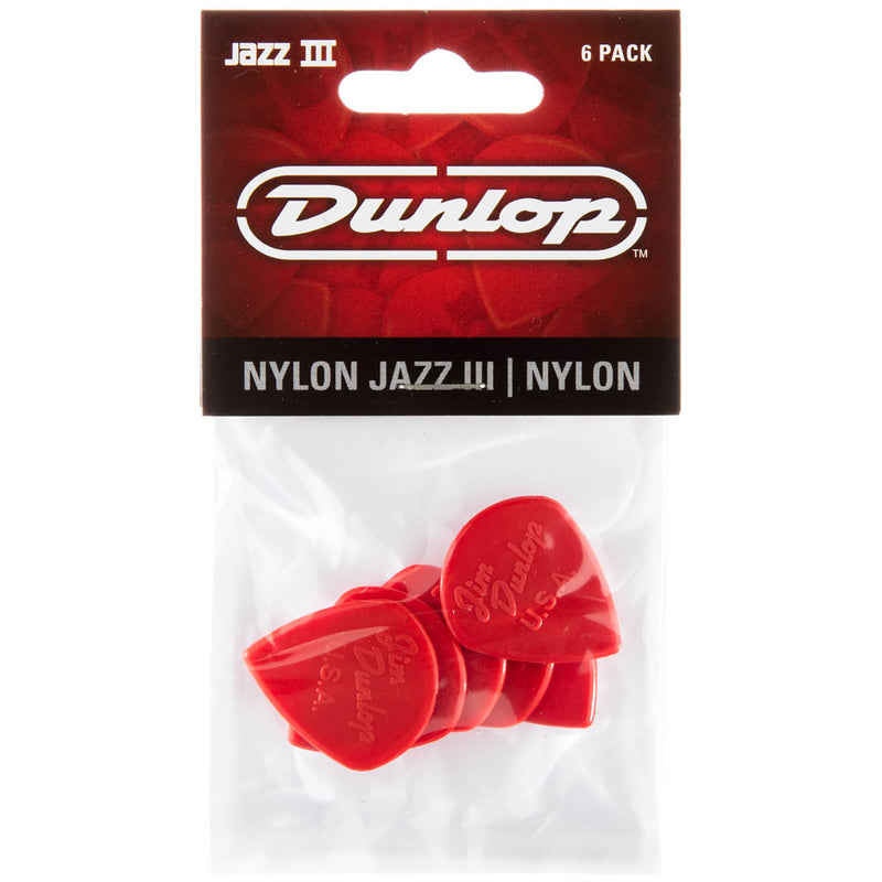 Dunlop 47P3N Nylon Jazz III Guitar Picks Red Point Tip - 6 Pack
