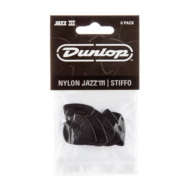 Dunlop 47P3S Nylon Jazz III Guitar Picks Black Stiffo Point Tip - 6 Pack