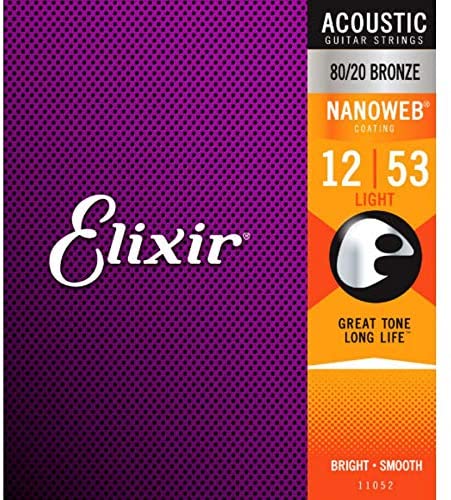 Elixir Nanoweb 80/20 Bronze 12-53 Light Acoustic Guitar Strings