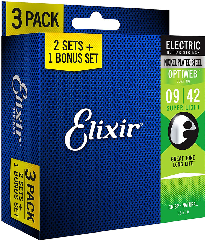 Elixir Optiweb Nickel Plated 9-42 Super Light Gauge Electric Guitar Strings - 3 Pack