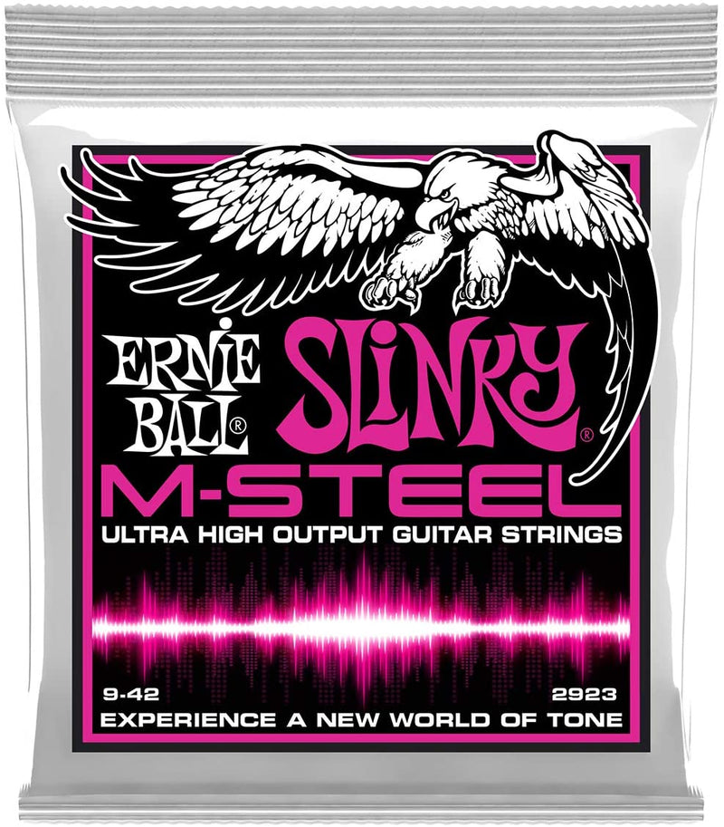 Ernie Ball P02923 M-Steel Super Slinky 09-42 Ultra High Output Electric Guitar Strings