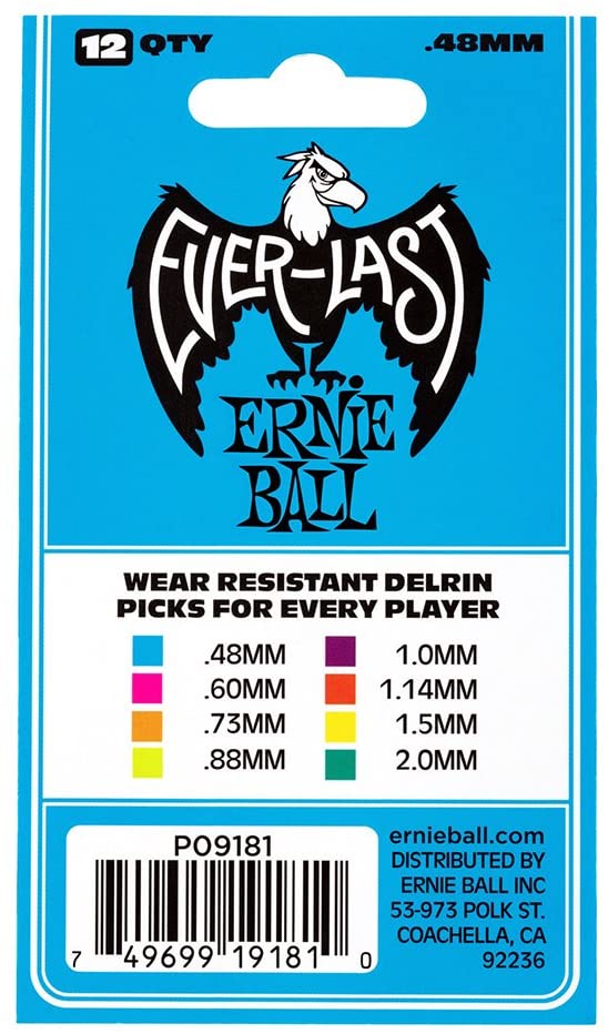 Ernie Ball P09181 .48mm Blue Everlast Guitar Picks - 12 Pack