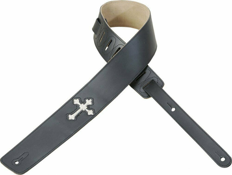 Levy DM7R-BLK 2 1/2" Leather Holy Cross Guitar Strap