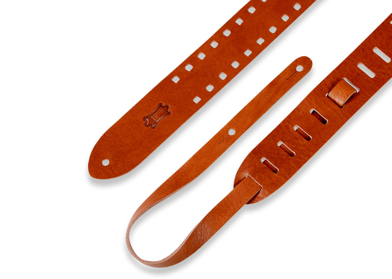 Levy's M12SPOV-TAN 2" Veg-tan Leather Guitar Strap With Square Edge Punch Out Pattern