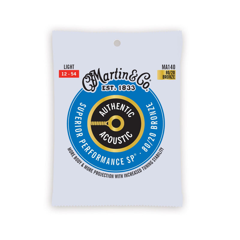 Martin® MA140 80/20 Bronze 12-54 Light Gauge Authentic Acoustic® Superior Performance SP® Strings