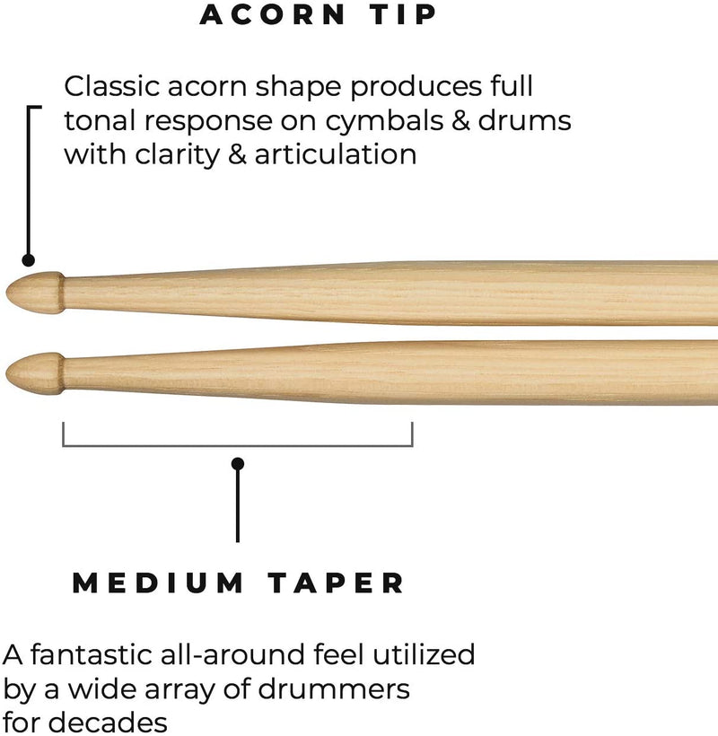 Meinl Percussion SB102 Stick & Brush American Hickory 5B Acorn Wood Tip Drumsticks