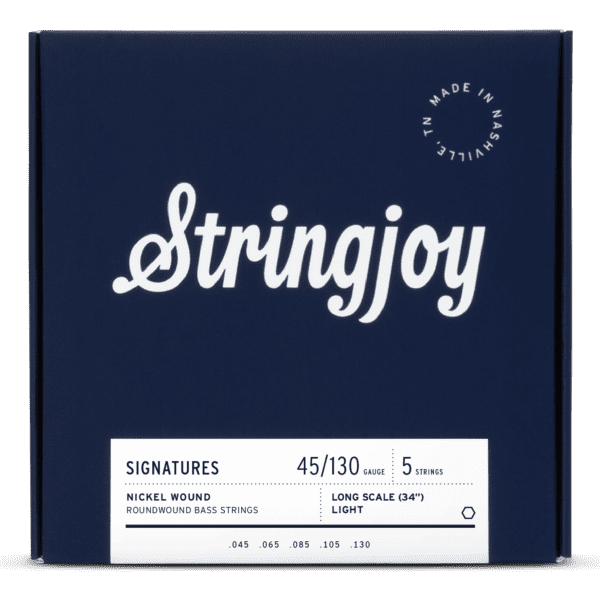 Stringjoy Light Gauge (45-130) 5 String Long Scale Nickel Wound Bass Guitar Strings