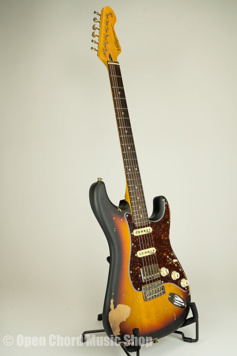 Vintage Guitars V6HMRSSB HSS Icon Aged Gloss Relic 3T Electric Guitar - Tobacco Sunburst