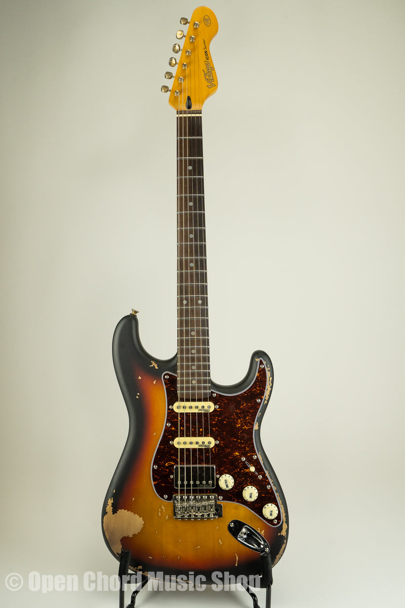 Vintage Guitars V6HMRSSB HSS Icon Aged Gloss Relic 3T Electric Guitar - Tobacco Sunburst