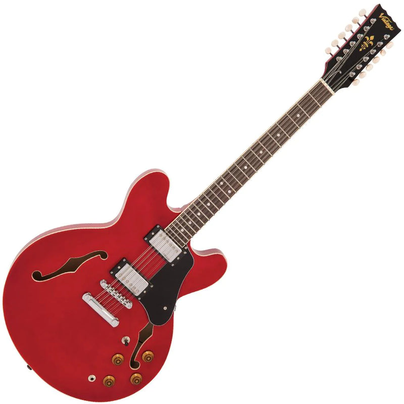 Vintage VSA500CR-12 Reissue Series 12-String Semi-Hollow Cherry Red